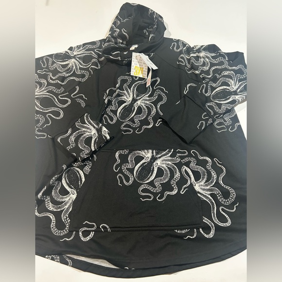 LuLaRoe Tops - NWT LuLaRoe Amber 3XL Black Hoodie with White Octopus Design